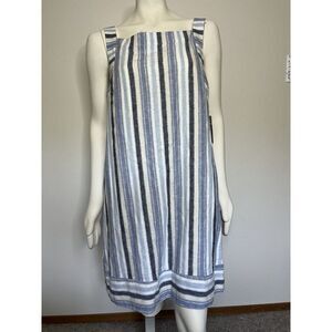 Sharagano dress Size 14 Linen Blend Dress Fully Lined Blue Black Ivory Cream New